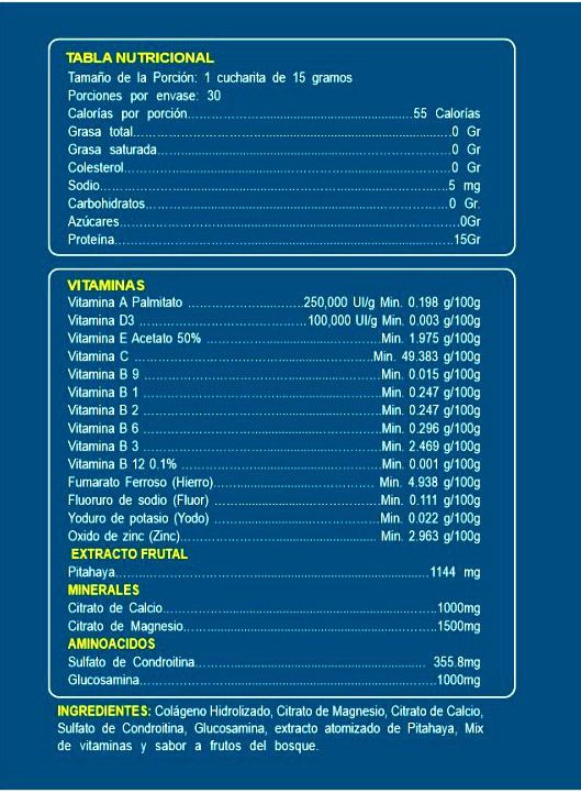 Tabla nutricional Artiforte Valores Nutricionales